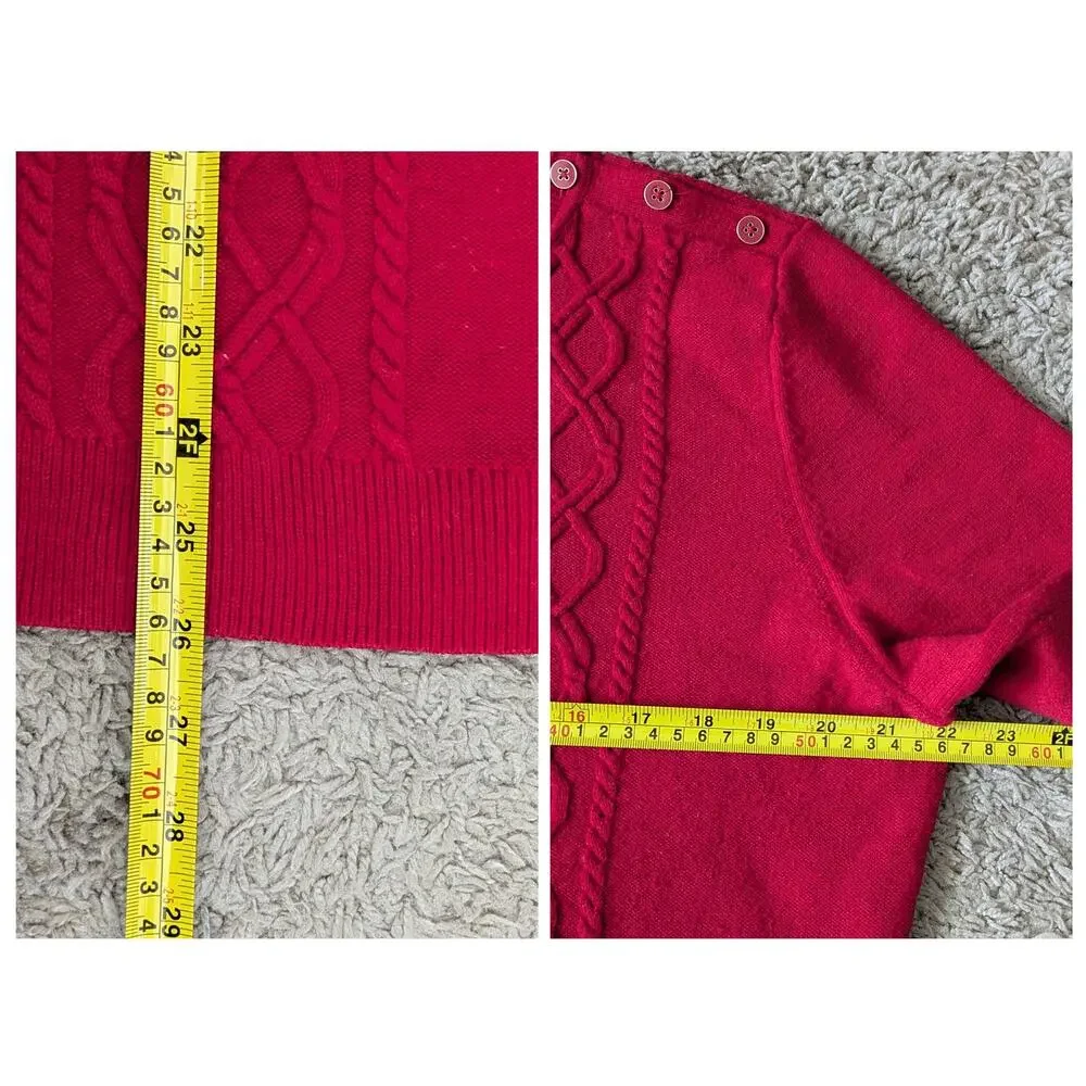 Talbots Cable Knit Sweater XL Red Lambs Wool Blend Old Money Granny Holiday